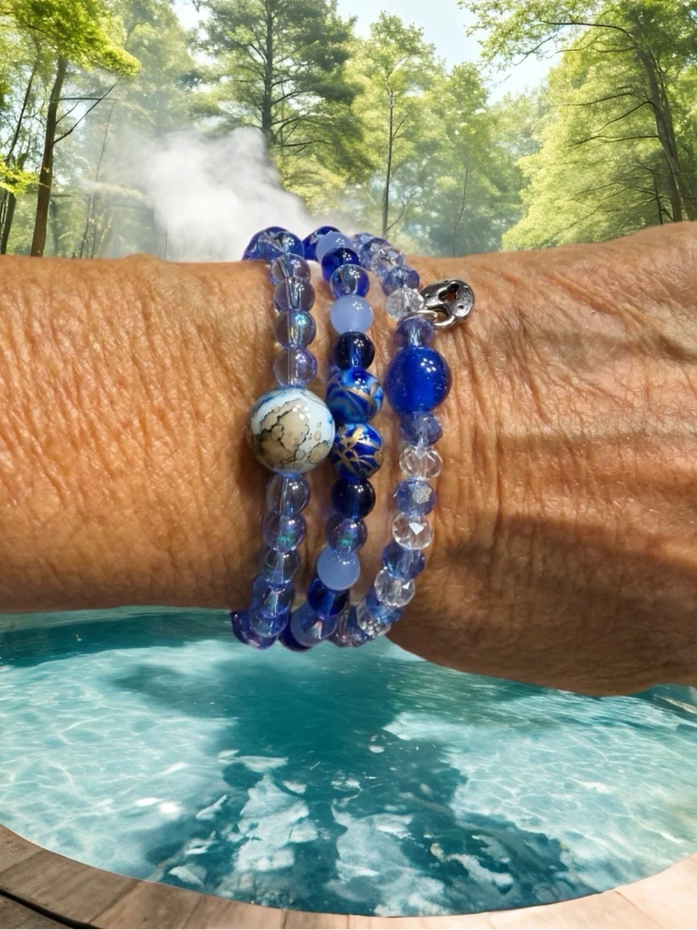 Hand Crafted Blue Multi-Beaded Bracelet Set of 3